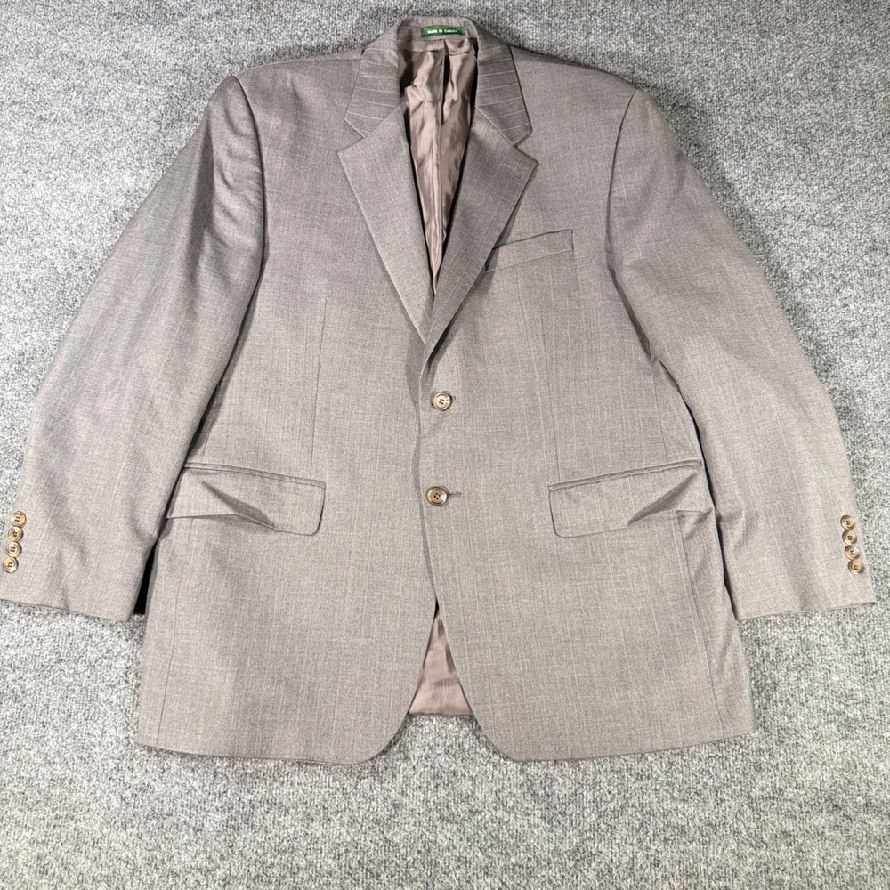 Lauren Ralph Lauren Suit Jacket Blazer Pinstripe Wool Cashmere 44R Grey Taupe